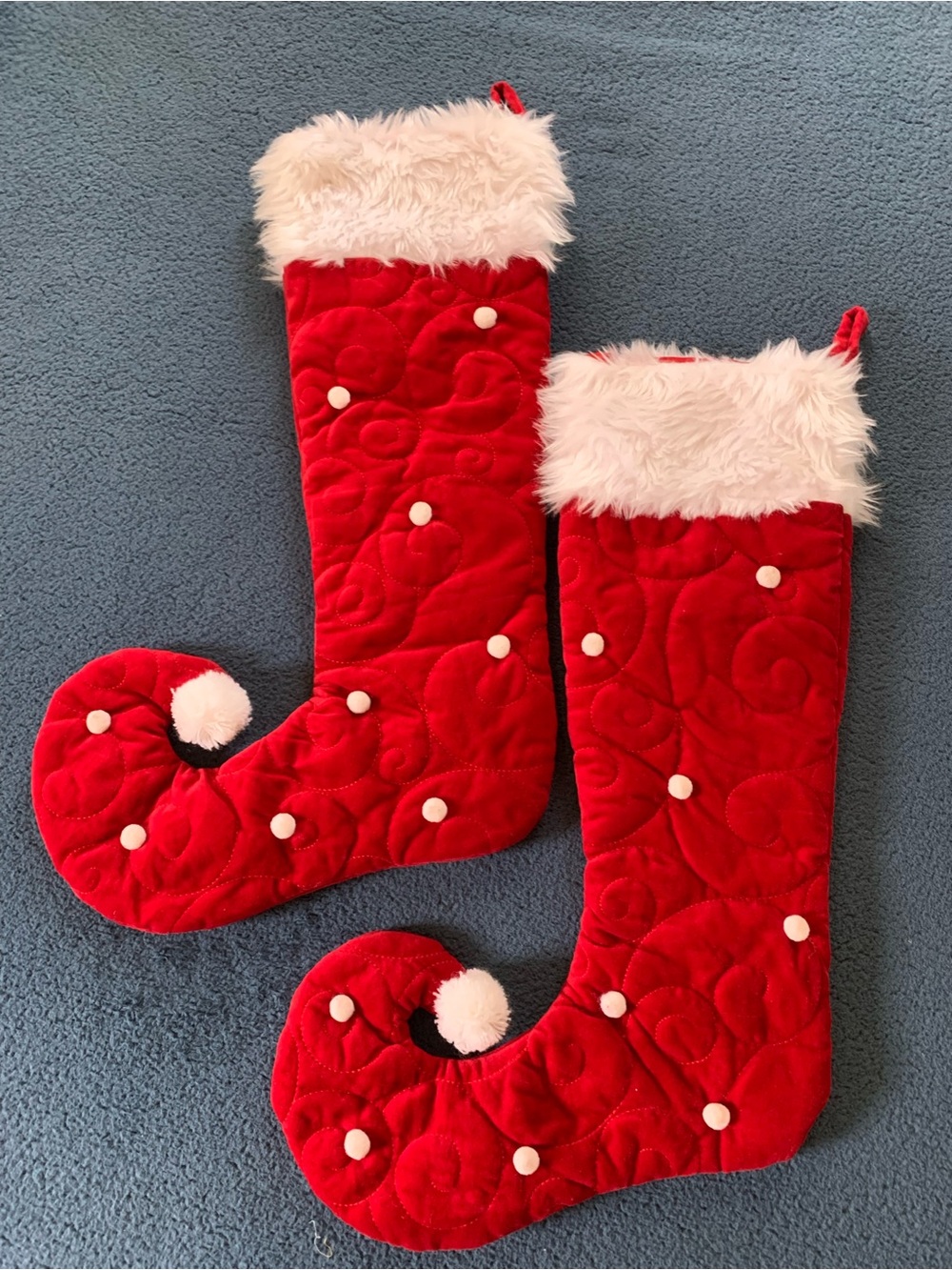 Red Elf Boot Christmas Stocking with White Faux Fur Cuff